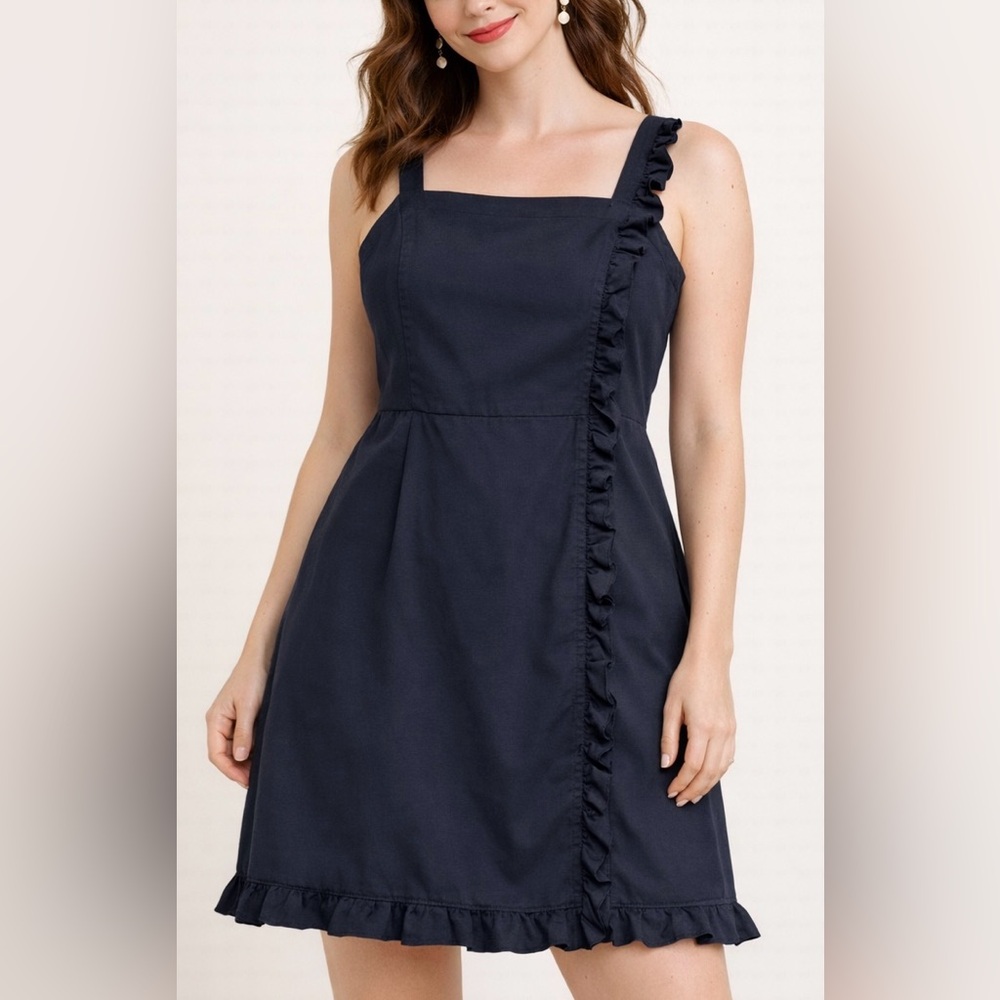 ModCloth Get Ready To Ruffle Sleeveless Mini Dress Navy 14 Retro Rockabilly